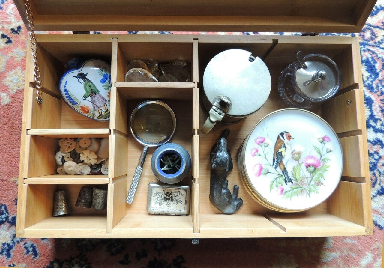 collectibles in Wooden Box
